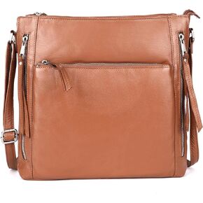 Grace Soft Napa Real Leather Large Cross body handbag-Double Zip Premium Sling Crossover Shoulder Bag for Women