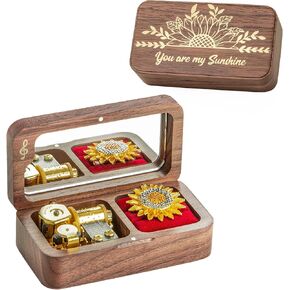 You are My Sunshine Music Box with Sunflower Brooch, Wind up Wedding Ring Musical Boxes Gifts for Engagement Wedding Anniversary Birthday Valentine's Day Christmas (Walnut)