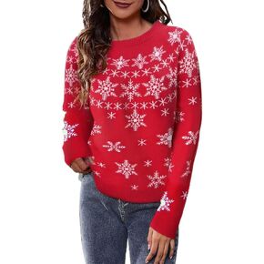 Women's Fall Winter Crew Neck Knitted Sweater Vintage Animal Floral Ethnic Geometry Snowflake Cropped Boho Pullover Tops