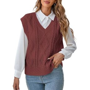 Women's V Neck Knit Sweater Vest Fall Houndstooth Sleeveless Pullover Crop Knitwear Preppy Style Tank Tops 2024