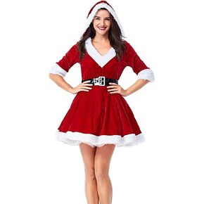 Women's Christmas Santa Dress Set Mrs. Claus Costume Sexy Santa Outfits with Belt Christmas Lingerie
