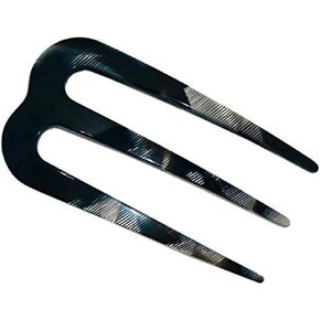 French Amie Tri Prongs Onyx Silver Grey 3" Handmade Cellulose Acetate Bun Holder Chignon Hair Pin Stick