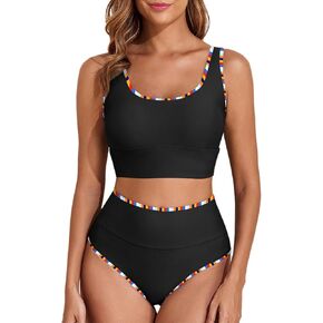Herseas 2 Piece Bikini Set for Women Color Block 2025 Sporty Longline Swim Top with High Waisted Swimsuit Bottom