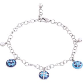 Azure Majestic Mosaic Link Charm Bracelet in Brass, Adjustable, 8.5+2.5"