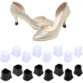 8 Pairs High Heel Protectors, 4 Sizes Heel Repair Stoppers High Heel Protector Tip Covers Anti-Slip Heel Caps for Outdoor Events Wetlands Gravel Grass (Black, Transparent)