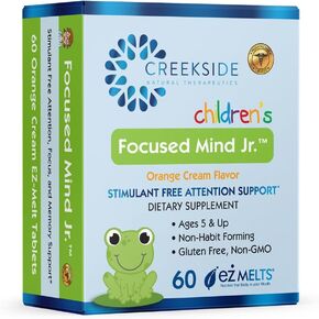 Focused Mind Jr., Focus and Memory Support for Children, Pediatrician Formulated, Stimulant Free Attention Support with Inositol, DMAE, Sugar-Free, Vegan, 60 EZ Melt Tablets