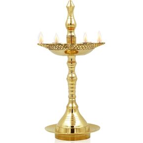 Decorative Brass Lamp with Lotus Design, 5.19 Inches, 108 Grams, for Religious Ceremonies and Celebrations, Kerala Samai Diwali Deepak Diya Oil Lamp