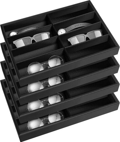 Amylove 4 Pcs Large Glasses Box Tray 8 Grids Stackable Jewelry Display Organizer Detachable Sunglass Holder (Beige) in Saudi Arabia