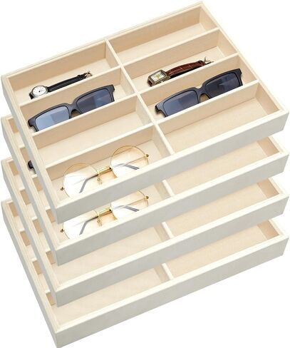 Amylove 4 Pcs Large Glasses Box Tray 8 Grids Stackable Jewelry Display Organizer Detachable Sunglass Holder (Beige) in Saudi Arabia