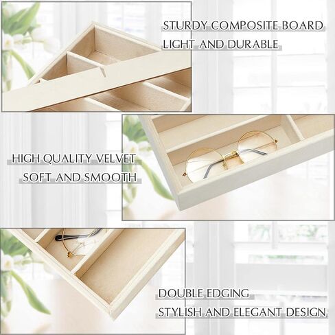 Amylove 4 Pcs Large Glasses Box Tray 8 Grids Stackable Jewelry Display Organizer Detachable Sunglass Holder (Beige) in Saudi Arabia
