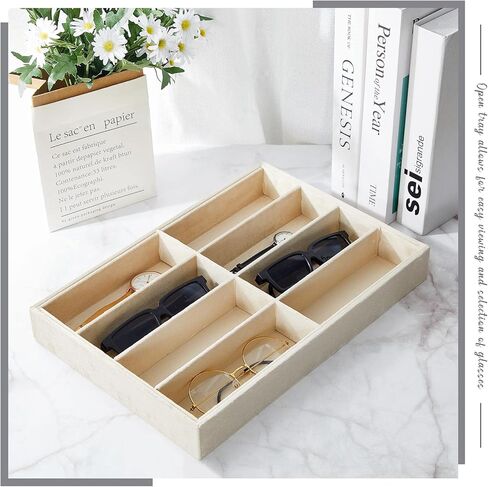 Amylove 4 Pcs Large Glasses Box Tray 8 Grids Stackable Jewelry Display Organizer Detachable Sunglass Holder (Beige) in Saudi Arabia