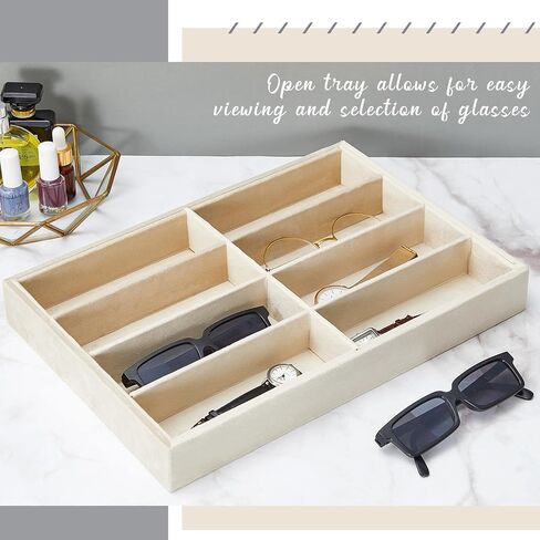 Amylove 4 Pcs Large Glasses Box Tray 8 Grids Stackable Jewelry Display Organizer Detachable Sunglass Holder (Beige) in Saudi Arabia