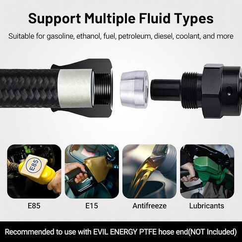 EVIL ENERGY 8AN PTFE Fuel Line Kit, AN8 E85 Nylon Braided Fuel Hose kit 20FT Black in Saudi Arabia