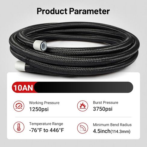 EVIL ENERGY 8AN PTFE Fuel Line Kit, AN8 E85 Nylon Braided Fuel Hose kit 20FT Black in Saudi Arabia