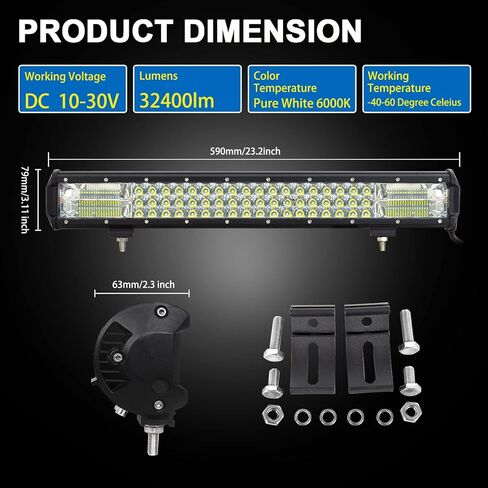 Willpower 22 inch LED Work Light Bar, Triple Row 324W Spot Flood Combo Beam Off Road Driving Fog Lights with Mounting Bracket for Pickup SUV ATV UTV Truck Light, 12V 24V in Kuwait