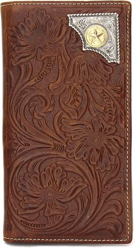 West Star Men Western Wallet Long Bifold Checkbook Style Without Cow Hair Genuine Leather 207F Star Coffee in Kuwait