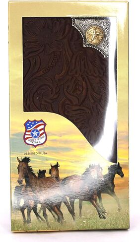 West Star Men Western Wallet Long Bifold Checkbook Style Without Cow Hair Genuine Leather 207F Star Coffee in Kuwait
