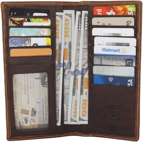 West Star Men Western Wallet Long Bifold Checkbook Style Without Cow Hair Genuine Leather 207F Star Coffee in Kuwait