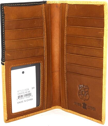 West Star Men Western Wallet Long Bifold Checkbook Style Without Cow Hair Genuine Leather 207F Star Coffee in Kuwait