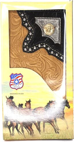 West Star Men Western Wallet Long Bifold Checkbook Style Without Cow Hair Genuine Leather 207F Star Coffee in Kuwait