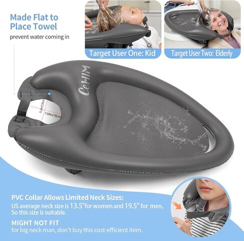 Inflatable Hair Washing Basin for Sink at Home, Portable Shampoo Bowl, Hair Washing Sink for Bedridden, Handicapped, Kids, Seniors, Pregnant, Wheelchair Person at Bedside and Kitchen Sink Use(Black) in Kuwait