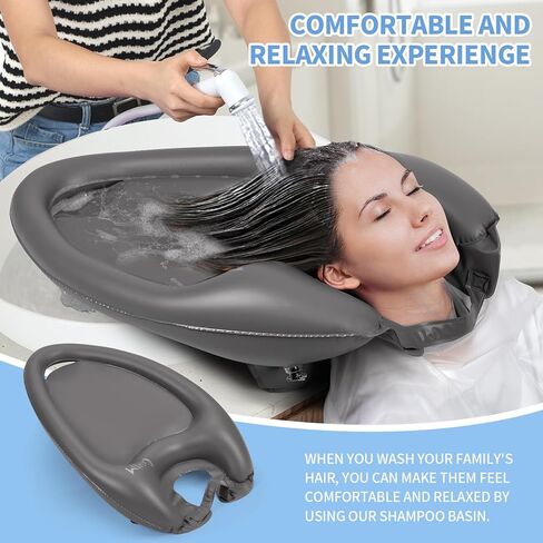 Inflatable Hair Washing Basin for Sink at Home, Portable Shampoo Bowl, Hair Washing Sink for Bedridden, Handicapped, Kids, Seniors, Pregnant, Wheelchair Person at Bedside and Kitchen Sink Use(Black) in Kuwait