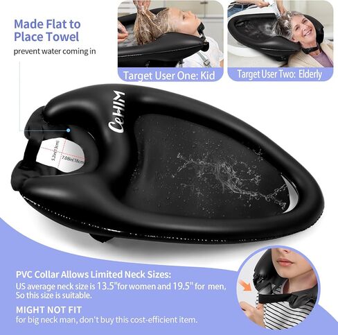 Inflatable Hair Washing Basin for Sink at Home, Portable Shampoo Bowl, Hair Washing Sink for Bedridden, Handicapped, Kids, Seniors, Pregnant, Wheelchair Person at Bedside and Kitchen Sink Use(Black) in Kuwait