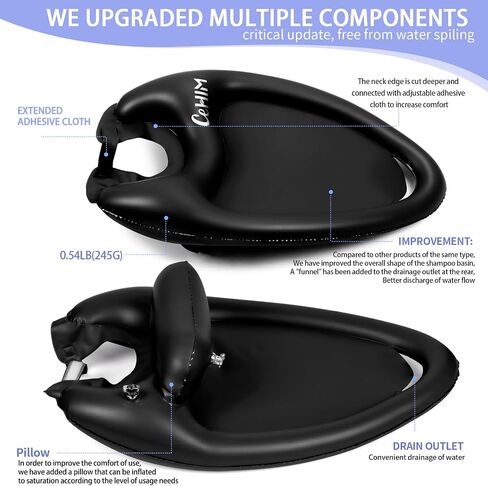 Inflatable Hair Washing Basin for Sink at Home, Portable Shampoo Bowl, Hair Washing Sink for Bedridden, Handicapped, Kids, Seniors, Pregnant, Wheelchair Person at Bedside and Kitchen Sink Use(Black) in Kuwait