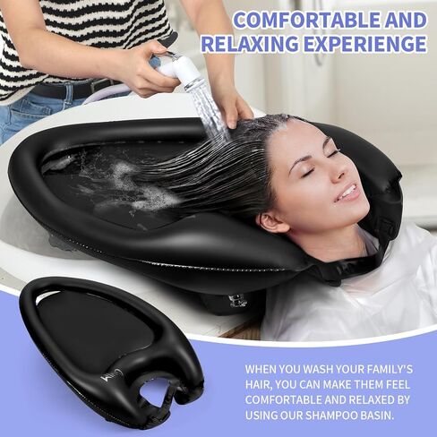 Inflatable Hair Washing Basin for Sink at Home, Portable Shampoo Bowl, Hair Washing Sink for Bedridden, Handicapped, Kids, Seniors, Pregnant, Wheelchair Person at Bedside and Kitchen Sink Use(Black) in Kuwait