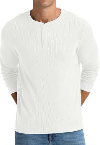 NITAGUT Mens Waffle Henley Shirts Long Sleeve T Shirts Casual T-Shirt with Pocket in Saudi Arabia