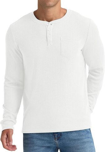 NITAGUT Mens Waffle Henley Shirts Long Sleeve T Shirts Casual T-Shirt with Pocket in Saudi Arabia