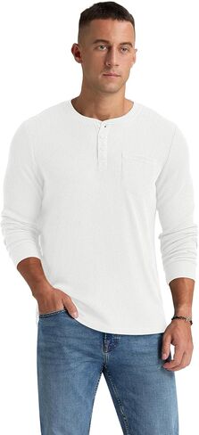 NITAGUT Mens Waffle Henley Shirts Long Sleeve T Shirts Casual T-Shirt with Pocket in Saudi Arabia
