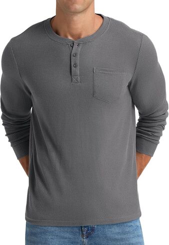 NITAGUT Mens Waffle Henley Shirts Long Sleeve T Shirts Casual T-Shirt with Pocket in Saudi Arabia