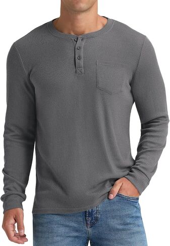 NITAGUT Mens Waffle Henley Shirts Long Sleeve T Shirts Casual T-Shirt with Pocket in Saudi Arabia