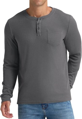 NITAGUT Mens Waffle Henley Shirts Long Sleeve T Shirts Casual T-Shirt with Pocket in Saudi Arabia