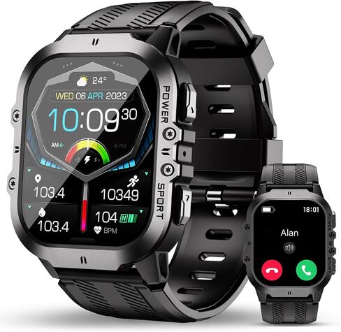 ساعة ذكية عسكرية OUKITEL BT20 للرجال، ساعة ذكية AMOLED رياضية خارجية 1.96 بوصة، ساعة لياقة بدنية مقاومة للماء 5ATM، أكثر من 100 وضع رياضي، مراقب معدل ضربات القلب والأكسجين في الدم لنظام iOS Android in Kuwait