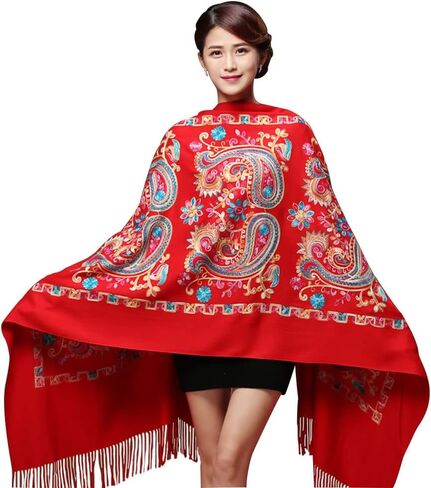 Women's Fashion Long Shawl, Classic Tassel Soft Scarf Retro Hand embroidery Large Blanket Wrap Shawl in Saudi Arabia