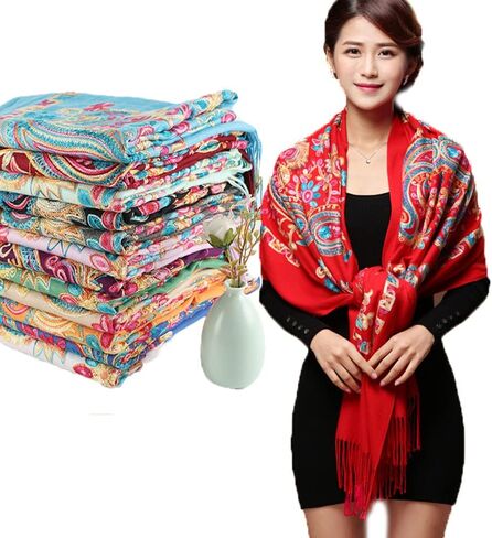Women's Fashion Long Shawl, Classic Tassel Soft Scarf Retro Hand embroidery Large Blanket Wrap Shawl in Saudi Arabia