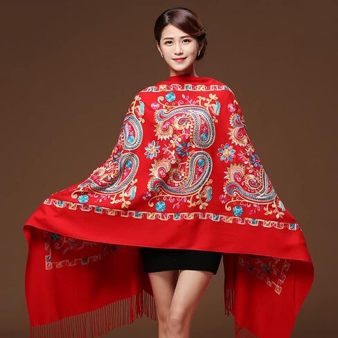 Women's Fashion Long Shawl, Classic Tassel Soft Scarf Retro Hand embroidery Large Blanket Wrap Shawl in Saudi Arabia