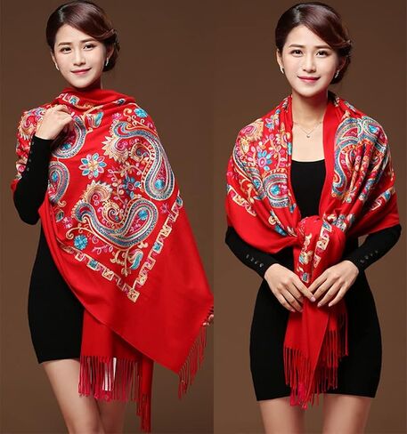 Women's Fashion Long Shawl, Classic Tassel Soft Scarf Retro Hand embroidery Large Blanket Wrap Shawl in Saudi Arabia