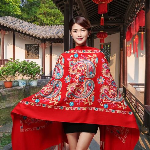 Women's Fashion Long Shawl, Classic Tassel Soft Scarf Retro Hand embroidery Large Blanket Wrap Shawl in Saudi Arabia