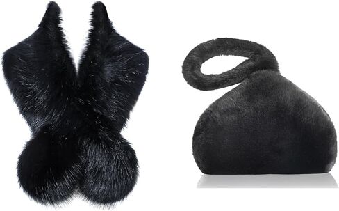 BABEYOND Women's Faux Fur Shawl Party Faux Fur Collar Fur Wraps for Winter Bridal Wedding - Faux Fur Purse Wristlet Clutch Purse Bags Soft Triangle Handbag in Kuwait