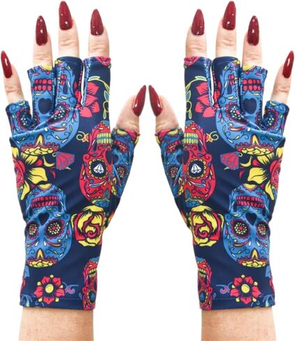 ManiGlovz - Anti UV Gloves for Gel Manicures Using Gel Lamp Dryers, Driving, Lounging and More, Fingerless Gloves That Shield Skin from the Sun and Nail Lamp, Outdoor Gloves, Hard Core Print in Saudi Arabia