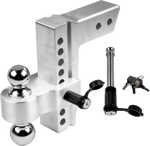 Black Adjustable Trailer Hitch Fits 2.5" Receiver | 8" Drop/Rise Heavy Duty Aluminum Drop Hitch | Dual Towing Ball 2" and 2-5/16" with Double Stainless Steel Locks | 18500 LBS GTW Tow Hitch in Saudi Arabia