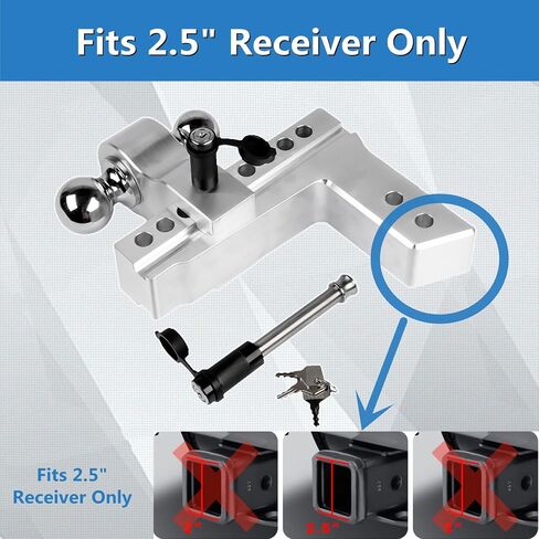 Black Adjustable Trailer Hitch Fits 2.5" Receiver | 8" Drop/Rise Heavy Duty Aluminum Drop Hitch | Dual Towing Ball 2" and 2-5/16" with Double Stainless Steel Locks | 18500 LBS GTW Tow Hitch in Saudi Arabia