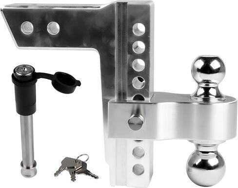 Black Adjustable Trailer Hitch Fits 2.5" Receiver | 8" Drop/Rise Heavy Duty Aluminum Drop Hitch | Dual Towing Ball 2" and 2-5/16" with Double Stainless Steel Locks | 18500 LBS GTW Tow Hitch in Saudi Arabia