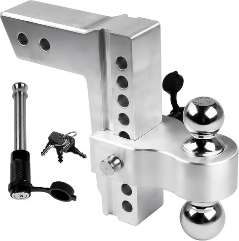 Black Adjustable Trailer Hitch Fits 2.5" Receiver | 8" Drop/Rise Heavy Duty Aluminum Drop Hitch | Dual Towing Ball 2" and 2-5/16" with Double Stainless Steel Locks | 18500 LBS GTW Tow Hitch in Saudi Arabia