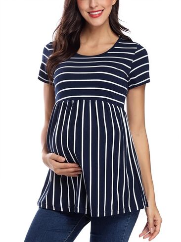 Jezero Women's Maternity Tops Plus Sizes Regular Short Sleeve Side Ruching Round Neck Shirt in Saudi Arabia