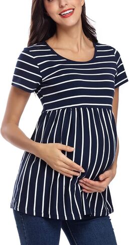 Jezero Women's Maternity Tops Plus Sizes Regular Short Sleeve Side Ruching Round Neck Shirt in Saudi Arabia