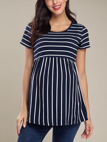 Jezero Women's Maternity Tops Plus Sizes Regular Short Sleeve Side Ruching Round Neck Shirt in Saudi Arabia